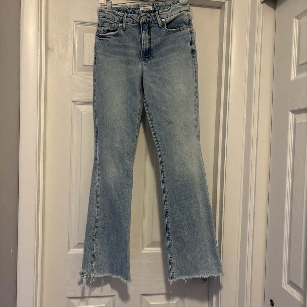 Good American Jeans Size 0/ 25 Women's Good Classic Slim Bootcut Raw Hem Blue